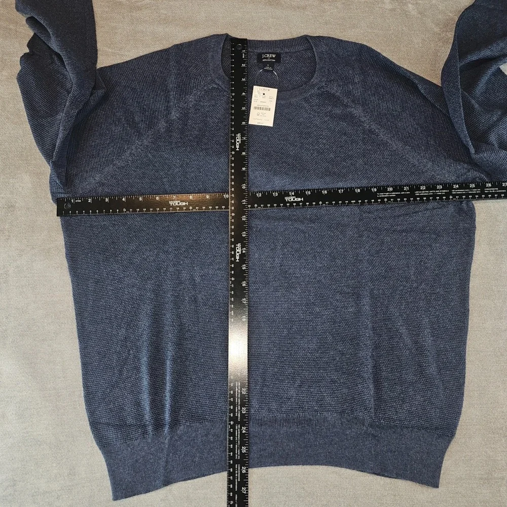 J.Crew Crewneck Sweater Men's Large Blue 100% Cotton Textured Raglan L CD617